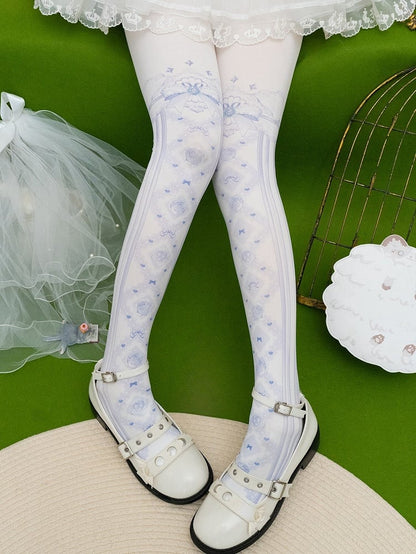 プリントタイツ 花柄＆レッド/ピンク/ブルー/ブラック/イエロー 蝶結び