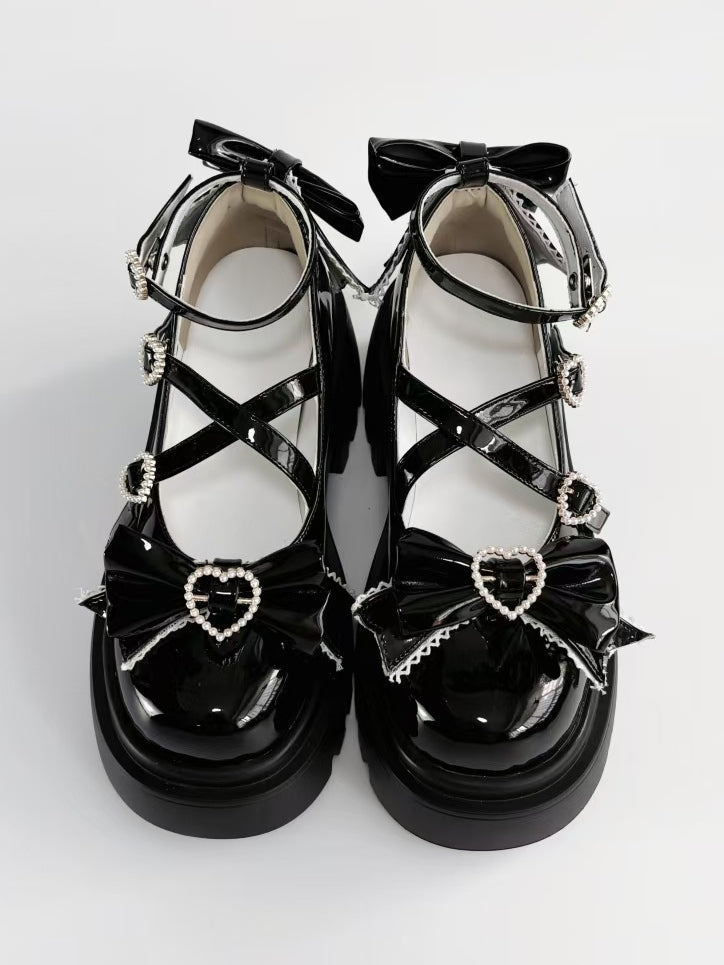 Snap Mary Lolita Platform Black Beaded Heel Janes High - Sweet Block Heart