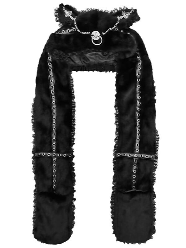 Ear Scarf Plush Cat with Hat Gothic Punk Details Metal