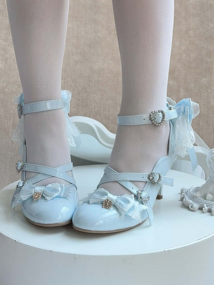 Shoes Bow - Detachable PU Back Elegant Blue