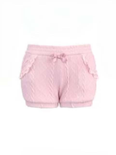 Pocket With Fleece Bow Lace-Trimmed Knit Shorts Pink