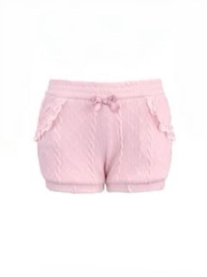 Pocket With Fleece Bow Lace-Trimmed Knit Shorts Pink