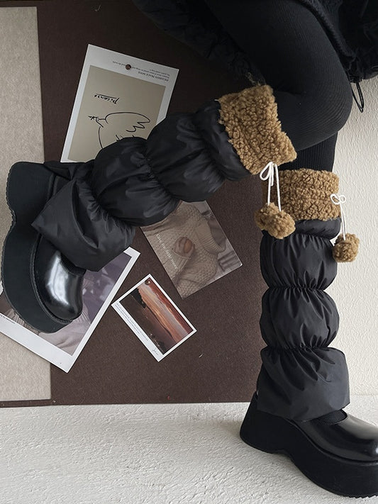 ポンポン付きの可愛いリボン結びレッグウォーマー