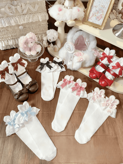 Bowknot Ruffle Color Cuffs Polka-dot 6 Socks Design Ears Bunny Options