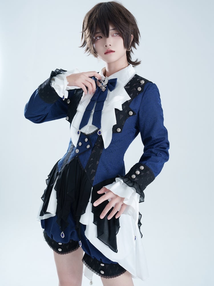 Gothic Ouji Lolita Ciel Vibes Dunkelblaues Prinzenmantel-Outfit