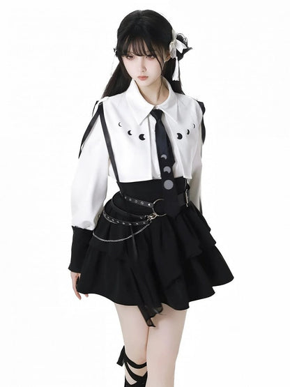 Print Wine Red/White A With Moon Tie Ribbon Shirt