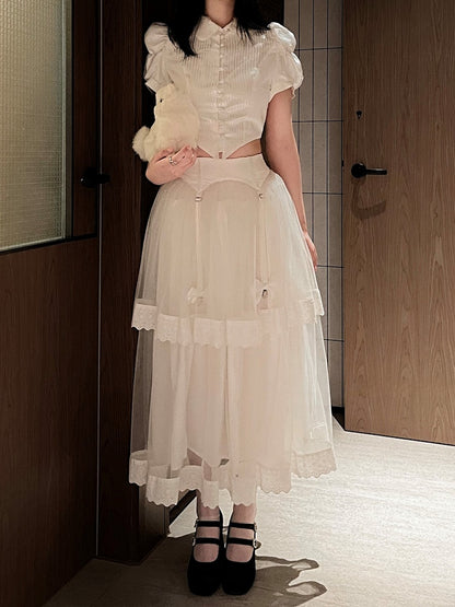 Tulle Gothic Lolita Bow with Skirt White Layered Details