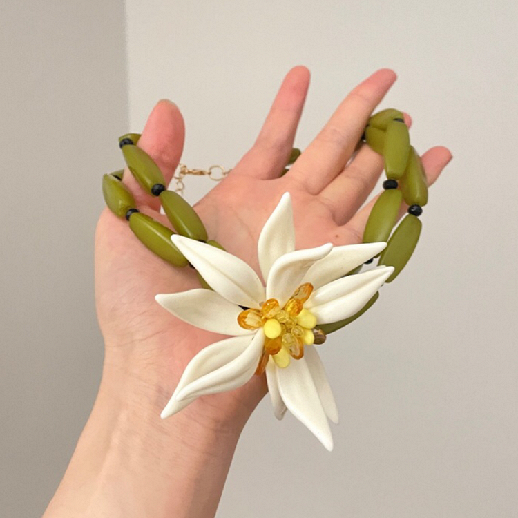 Beaded Design Necklace Y2K Floral