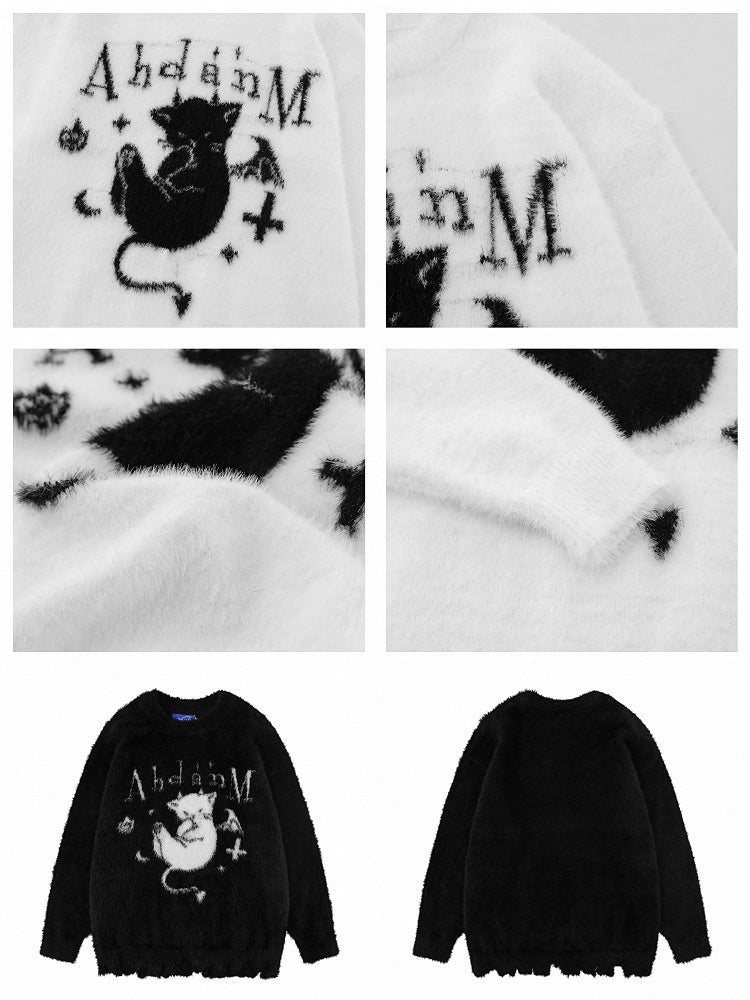 Cozy Kitten Furry Sweater - Perfect for Fall and Winter Black/White