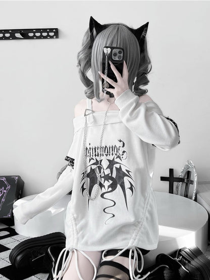 Weißes Punk-Top mit schulterfreiem Ausschnitt und Kordelzug