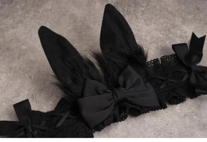 Black Gothic Bunny Ears Hairband with Bowknots