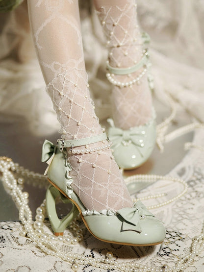 in Leather Sophisticated Chain Sandals Ornate Bead PU Heels Heart Green and Heel Detachable with