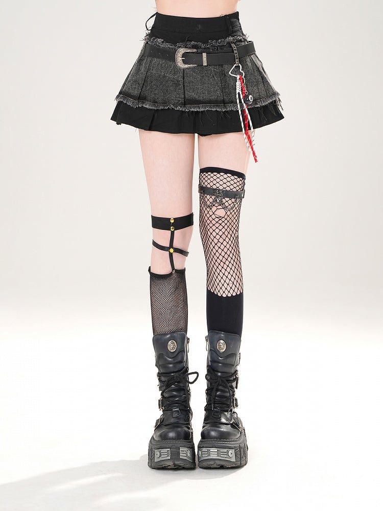 Distressed Hem Waist Frayed Black High