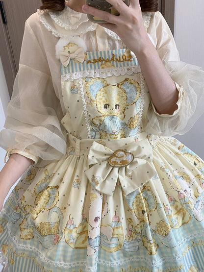 Print and Gold Yellow Mouse Sweet Ingot Dress Lolita Overall
