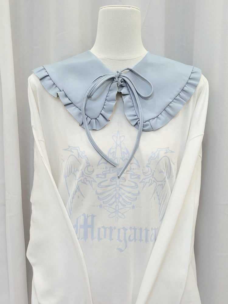 Jirai Kei – Schwarz-weißes Grafik-Top mit abnehmbarem Kragen