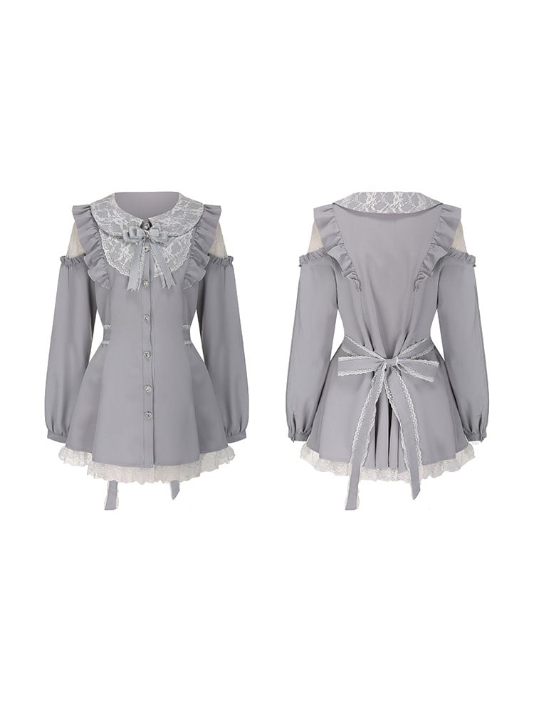 Set: Size Top Blue Elastic Jirai Light Kei Waist Cutout Plus Shorts Shoulder