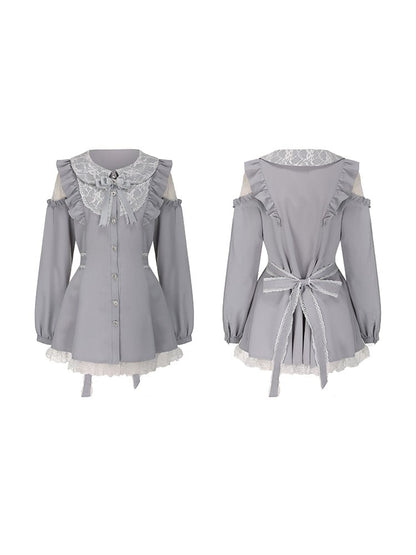 Set: Size Top Blue Elastic Jirai Light Kei Waist Cutout Plus Shorts Shoulder