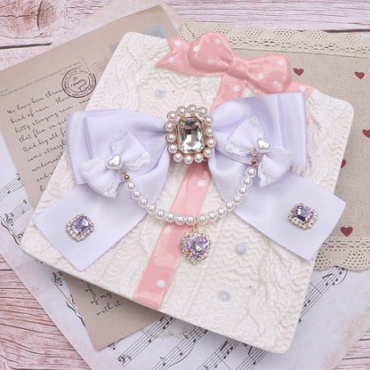 Bowknot Pearl Jirai 8 Rhinestone Color Chain Options Brooch Kei