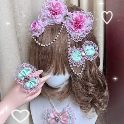 Rose Sweet with Accessories Gyaru Mint Style Hime Fashion Pink
