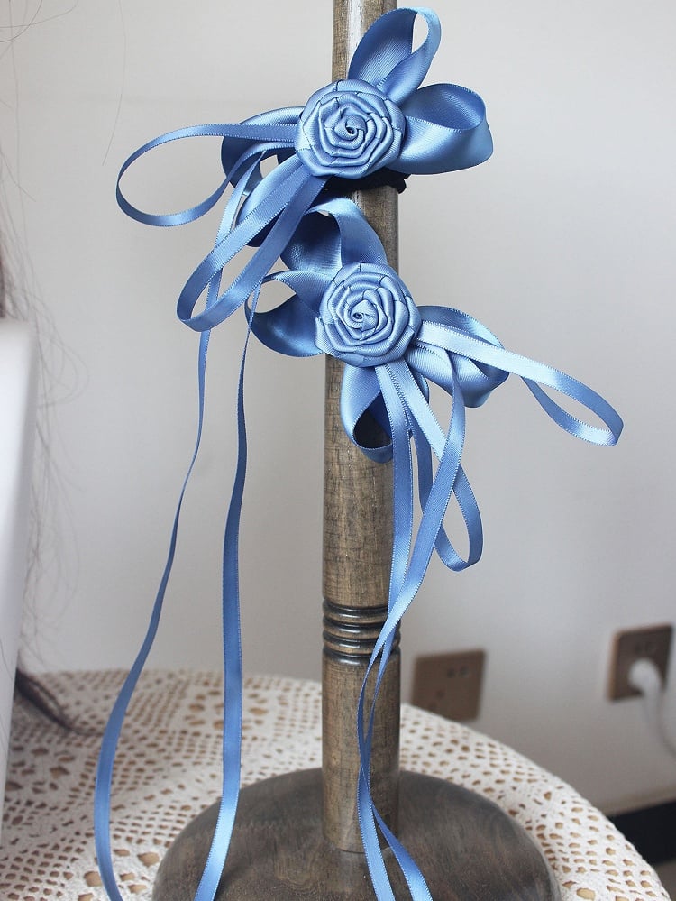 Floral Hairclips Bowknot Design Dusty Blue