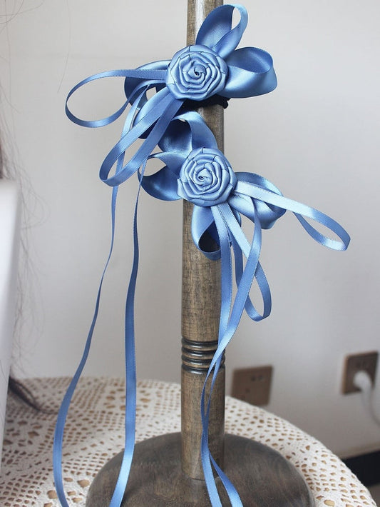 Floral Hairclips Bowknot Design Dusty Blue