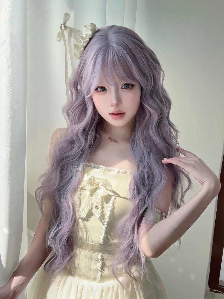 Purple Wavy Curly Wig with Full Bangs 87cm - Alice Garden