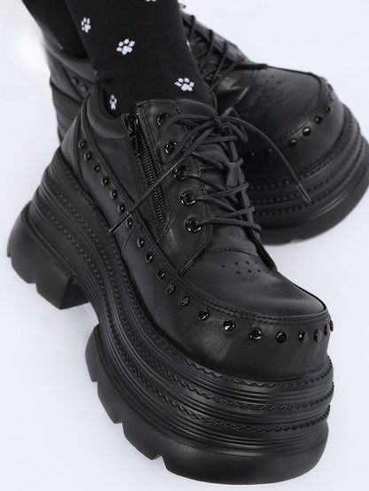 Shoes Platform Punk - Lace-Up in Style Front Black