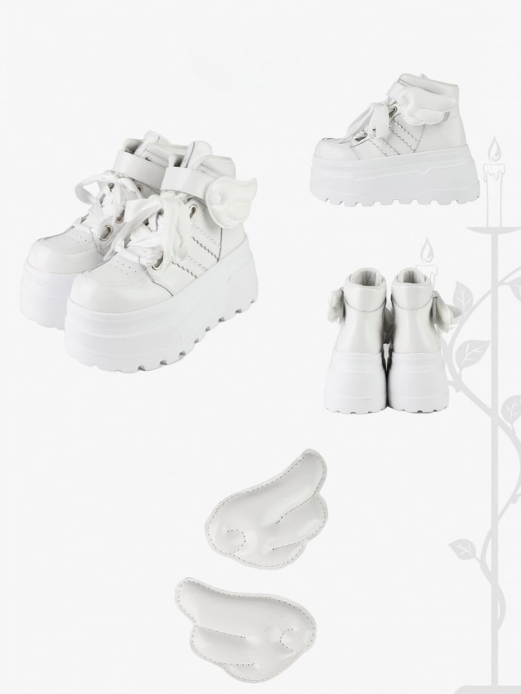 Shoes Accents Wings Gothic Platform Detachable White
