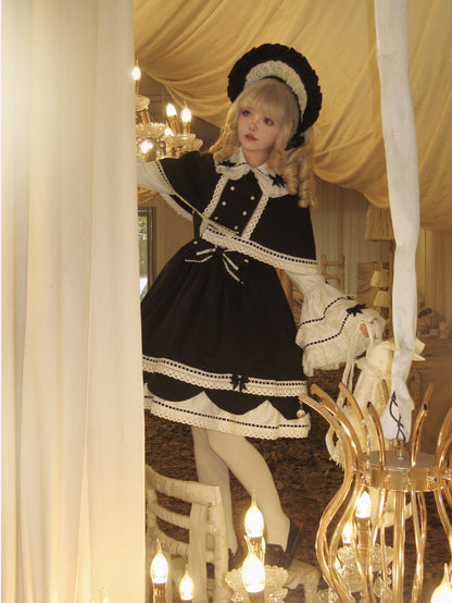 Decoration Black Bowknots White Peter Pan Collar Bell Sleeves Blouse