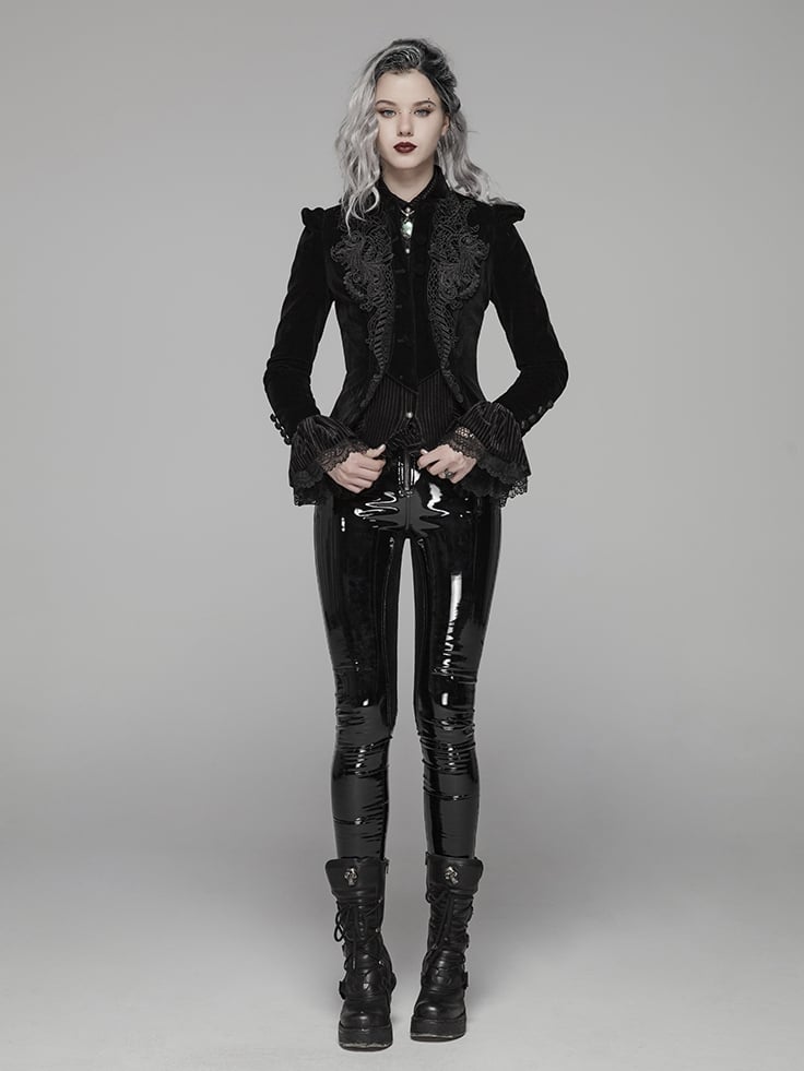 Short Weft Black Gothic Velvet Coat