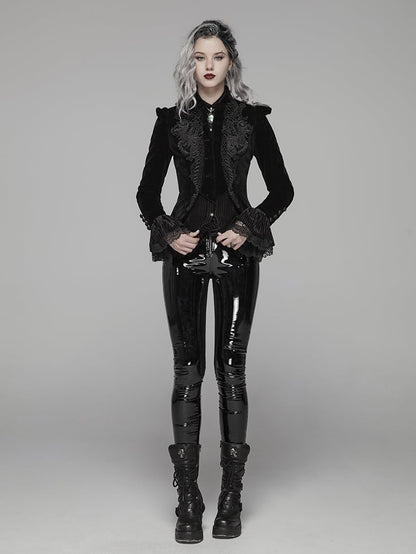 Short Weft Black Gothic Velvet Coat