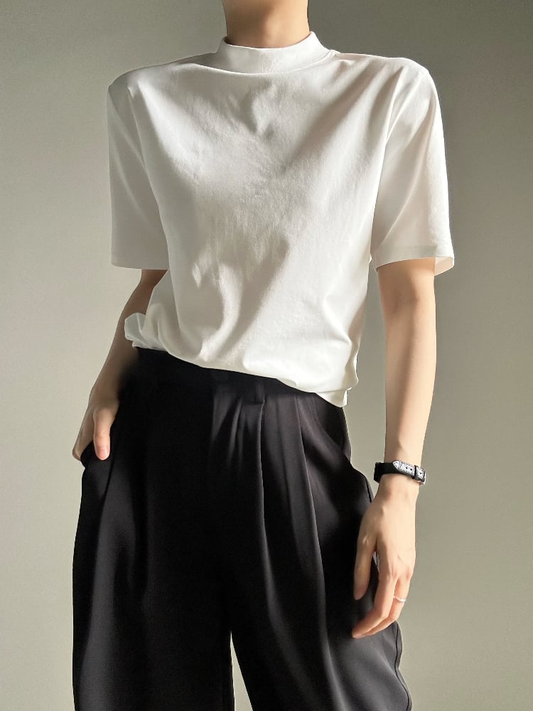 Unisex T-shirt Ouji Neck Lolita White Mock Sleeve wtih Short