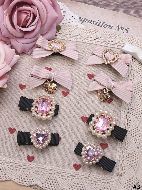 14 Color Rhinestone Pearl Hairclips Kei Heart Options Set Jirai