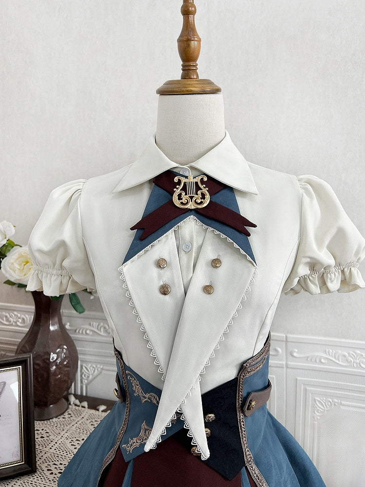 White Prince Style Short Sleeve Lolita Blouse with Lace-Up - Xiong Dou Jiang