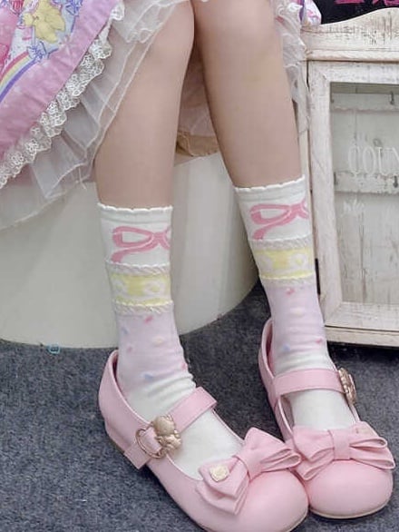 フリルカフプリントデザインカーフソックス