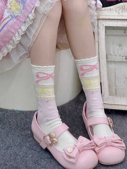 フリルカフプリントデザインカーフソックス