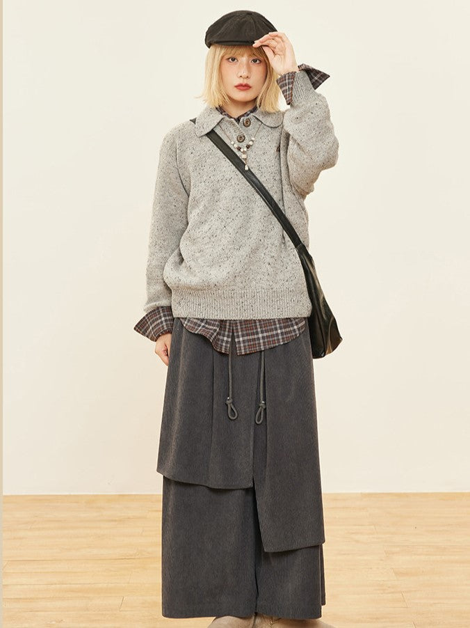 Wide-leg Cut Dark Design Pants Asymmetrical Gray