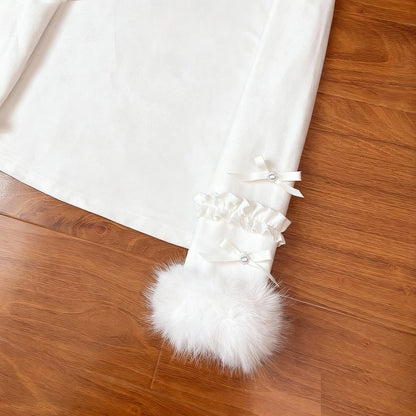 Lolita Long Top White Autumn/Winter with Ruffles Cozy Sleeves