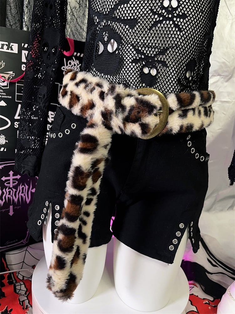 Gyaru Brown Leopard Plush Buckle Belt
