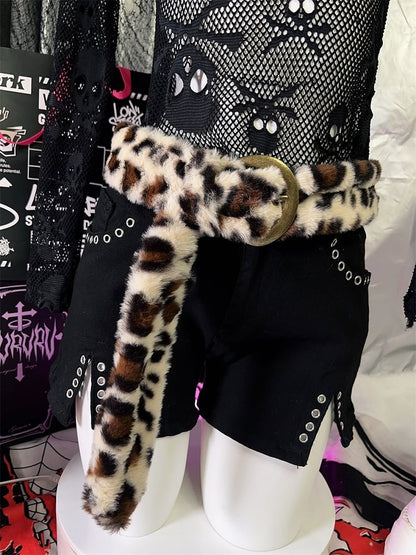Gyaru Brown Leopard Plush Buckle Belt