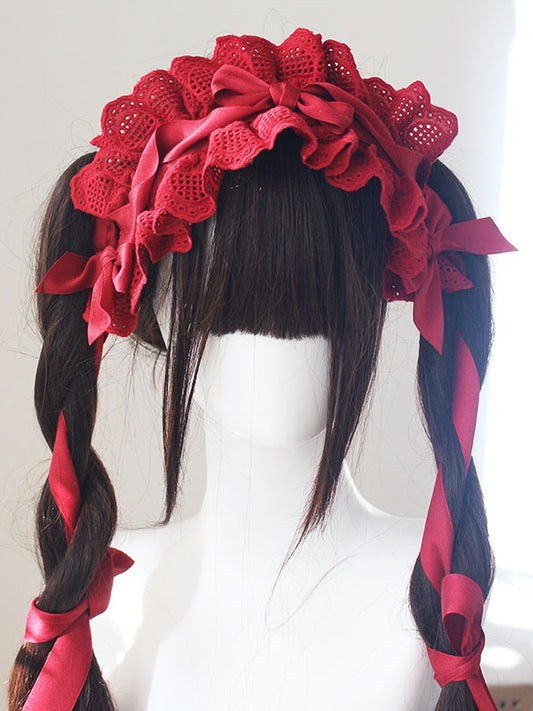 コットンレーストリムの蝶結びディテールハイバンド