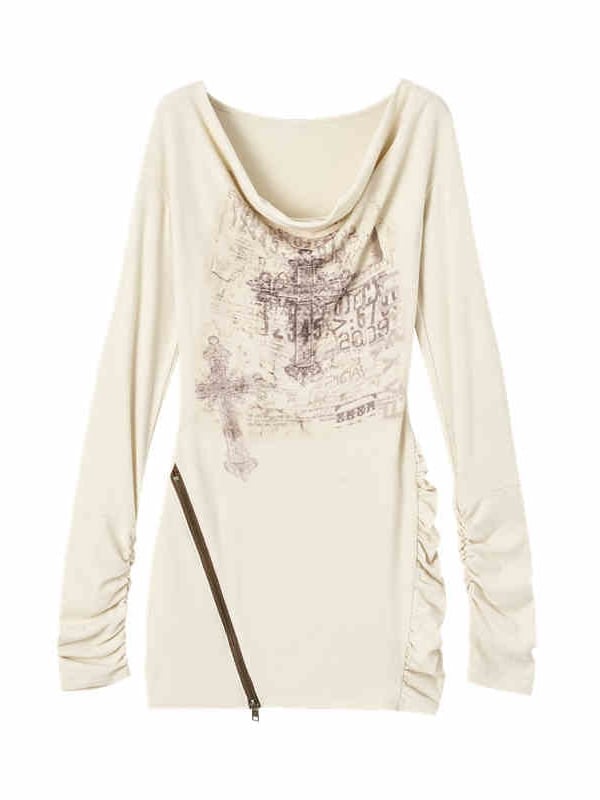 ヴィンテージパンククロスアプリコットルーシュトップジップヘム