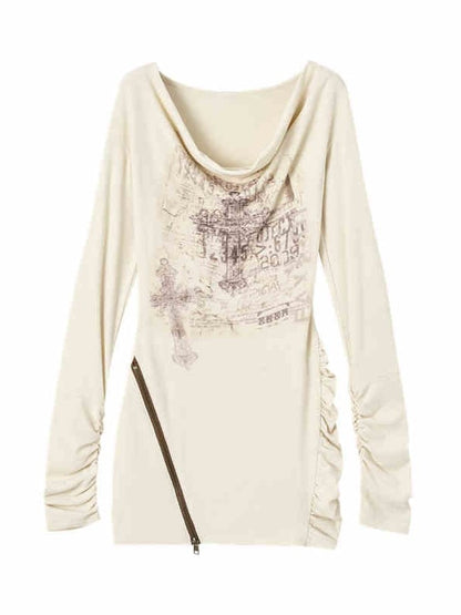 ヴィンテージパンククロスアプリコットルーシュトップジップヘム