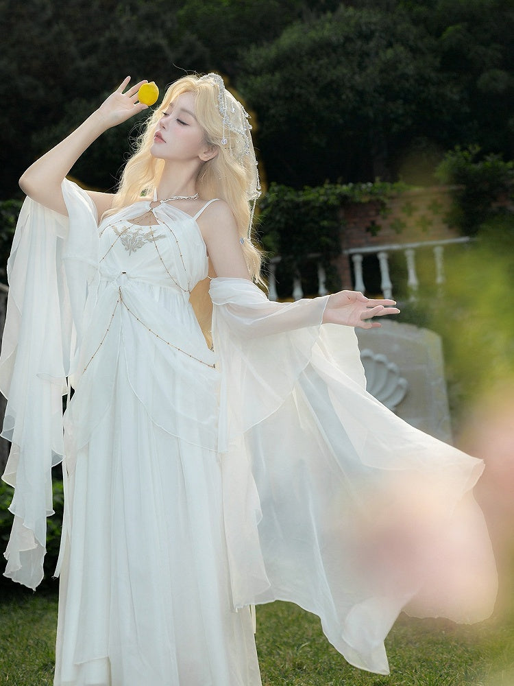 Classic White Halter Lolita Dress with Cutout Accents - Unknown Star