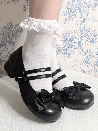 Top Low-heel Elegant Bow and Lolita Black at Two Mary Janes Closure Buckle Delicate in