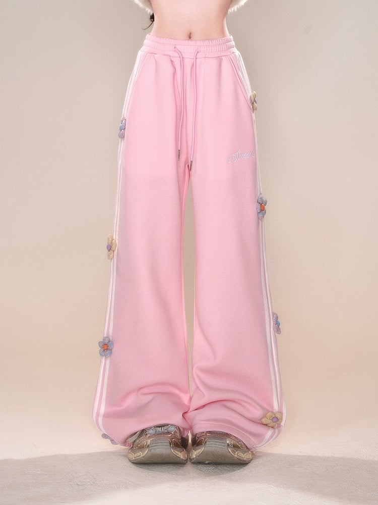 Grau-rosa Hose mit geradem Bein und Blumenmuster