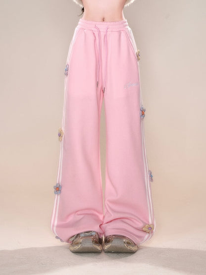 Grau-rosa Hose mit geradem Bein und Blumenmuster