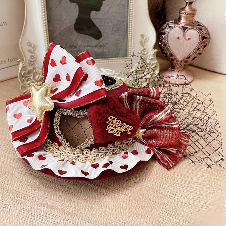 Sweet Details Design Hat Heart Bowknot Mini RedWhite Lolita
