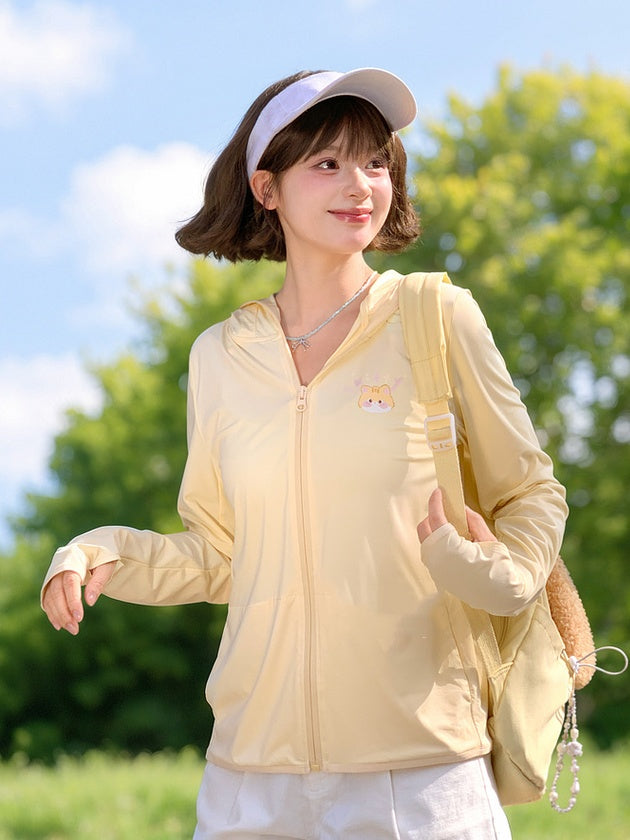 アプリコットキティプリントのゆったりサンプロテクションジャケット