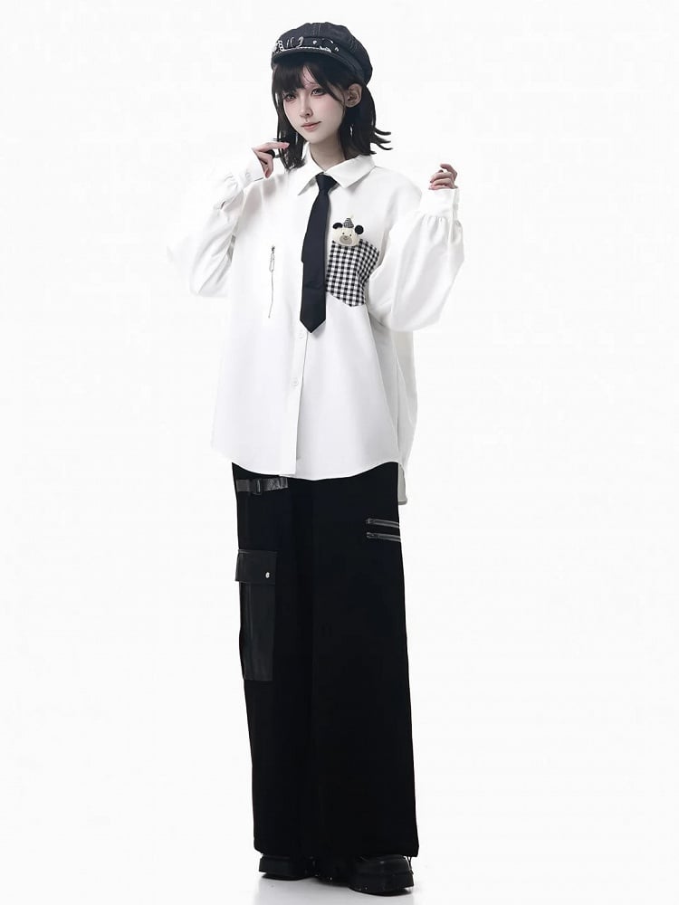 Chemise à carreaux avec poche et accent de fermeture éclair blanche